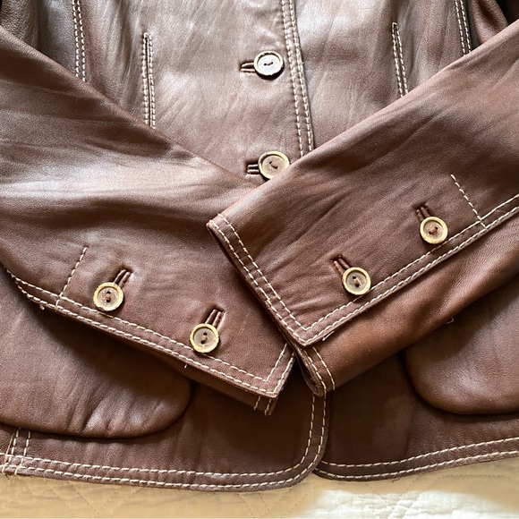 Cabi Brown Leather Blazer Jacket Contrast Stitch Moto Women’s 8 - Picture 14 of 15